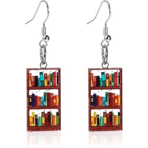 Classic Resin Stack of Books Shelves Drop Dangle Earrings Acrylic Bookcase for Women Creative Librarian Teacher Novel Graduation Jewelry