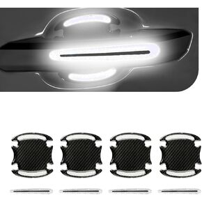 Pack-8 Car Door Handle Door Bowl Protector, 3.26" x 3.54" + 0.59" x 3.54" Safety Warning Reflective Sticker, Paint Scratch-Resistant Self-Adhesive Decal, Universal for Cars (White)