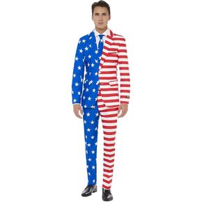 SUITMEISTER Men’s USA Suit - American Flag Outfit Slim Fit - Blue - Red - White
