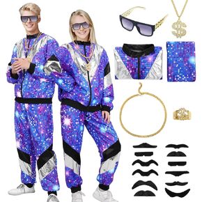 Men’s 80s Costume 80s 90s Outfit for Men Tracksuit Costume Hip Hop Set Disco Windbreaker Couples Track Suit