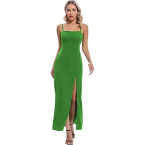 Capuffy Women's Spaghetti Straps Bodycon Maxi Dress Sexy Backless Thigh-High Slit Cocktail Party Dress 291