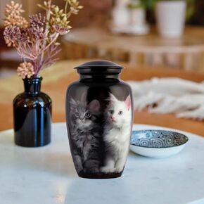 Urns for Human Ashes, Adult Human Urn, Decorative Urns for Ashes, Burial Urns, Cremation Urns for Male & Female, Cremation Urns for Men and Women, Black, Cat, Large