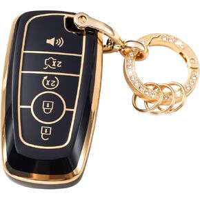 Gematay for Ford Key Fob Cover with Keychain, Key Shell Case for Ford Edge Escape Expedition Explorer Fusion Mustang Ranger F-150 F-250 Smart 3 4 5 Buttons, White