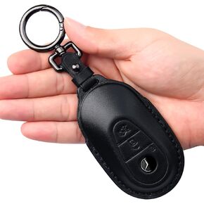 Tukellen for Mercedes Benz Leather Key Fob Cover with Keychain Compatible with 2020-2022 Mercedes Benz S-Class G-Class E-Class Smart Remote, Genuine Leather For Mercedes Benz Key case-Black