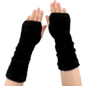 1 Pc Fur Arm Warmers, Black Fingerless Gloves Women, Long Hairy Gloves for The Wrist for Arm Warmth, Fingerless Gloves