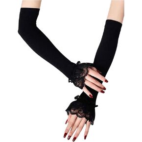 OYOANGLE Women's Fingerless Arm Sleeves Rib Knit Elbow Length Opera Prom Long Gloves