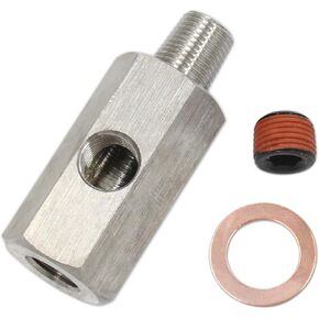 Upgraded 1/8" BSPT Oil Pressure Sensor Tee to NPT Adapter Turbo Supply Feed Line Gauge (Double Hole)