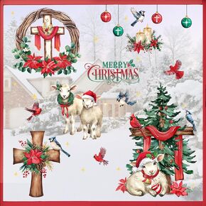 Mfault Merry Christmas Cartoon Mouse Window Clings 9 Sheets, Xmas Donut Cookie Dessert Wreath Stickers Decals Decorations, Candy New Year 2025 Party Home Kitchen Decor Holiday Gift