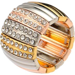 Dazzling Wide Funny Chunky Metal Adjustable Elastic Stretch Band Rings for Women Casual Cocktail Party