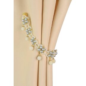 SUQ I OME 1 Pair of Magnetic Pearl Beaded Curtain Tieback, Pearl Curtain Tieback Holdback for Drapes, Pearl Crystal Sheer Window Curtain Holder Home Office Bedroom (White)