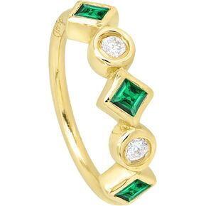 20G 14K White Gold Nose Ring Bezel Set Princess Cut Emerald & Round Diamond Nose Hoop, Twist-open 5/16"(8mm) Nose Ring, Unisex