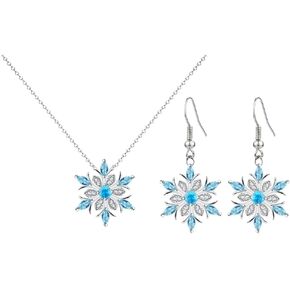 RUIZHEN Crystal Snowflake Earrings Necklace Set for Women Winter Sparkle Snowflake Jewelry Set
