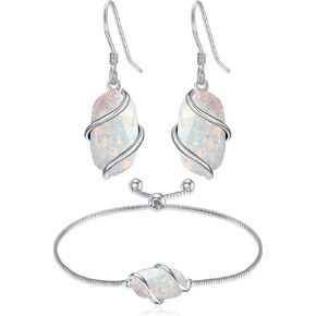 Opal Earrings and Bracelet 925 Sterling Silver October Birthstone Jewelry Set Anniversary Birthday Christmas Gifts for Women Her Mom