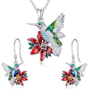 PEIMKO Hummingbird Necklace Hummingbird Dangle Earring Sterling Silver Cute Animal Bird Jewelry for Women