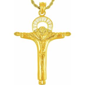 LIFETIME JEWELRY Large CZ Halo Jesus Pendant Cross Necklace 24k Gold Plated