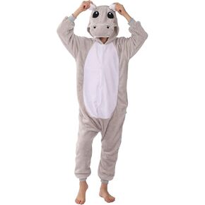 WAFUNNE Animal Onesie Costume for Kids Child Boys Girls Womens Mens Cosplay Halloween Costumes Easter Onesies Grey Hippo