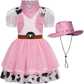 Cowgirl Costume for Girls with Cow Girl Hat Toddler Halloween Costume Party Dress Up