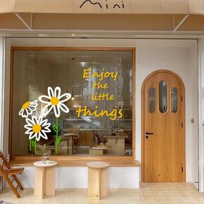 Daisy Static Window clings Double Sided, Quotes Enjoy The Little Things, Spring Flower Decals for Glass Windows, Office Spring Decorations, Summer Floral Pattern Window Stickers for Glass