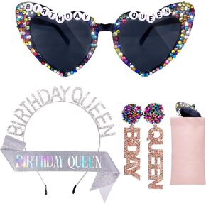 Birthday Girl Sunglasses with Birthday Girl Crown Sash & Birthday Girl Earrings, Birthday Glasses Headband for Women Girls, Birthday Gifts Accessories Outfits Pink Decorations Party Favors