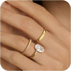 Rings for Women, 3PCS Gold Rings Dainty Cubic Zirconia Ring Set 14K Gold Plated Rings Lightweight Stackable Rings Trendy Gold Rings for Women Jewelry