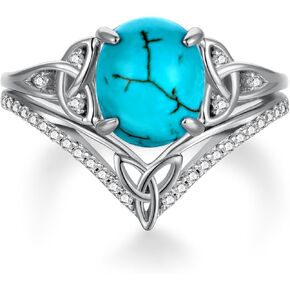 Genuine Celtic Turquoise Rings for Women 925 Sterling Silver Turquoise Engagement Ring Western Nature Gemstone Turquoise Stacking Wedding Ring Jewelry for Women