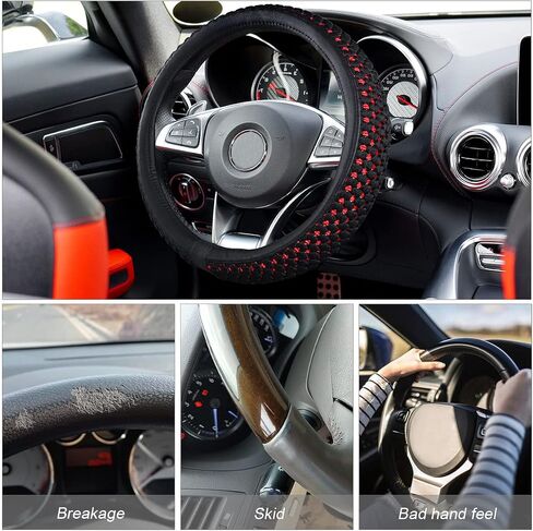 Elastic Stretch Car Steering Wheel Cover, Universal 15 Inch Breathable Ice Silk Automotive Steering Wheel Cover Anti-Slip Odorless Easy Carry Suitable for All Seasons (Ice Silk Black/Red) in Saudi Arabia
