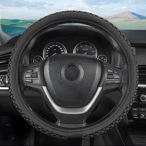 Elastic Stretch Car Steering Wheel Cover, Universal 15 Inch Breathable Ice Silk Automotive Steering Wheel Cover Anti-Slip Odorless Easy Carry Suitable for All Seasons (Ice Silk Black/Red) in Saudi Arabia