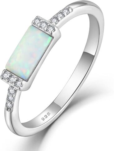 STARCHENIE Opal Ring for Women 925 Sterling Silver Baguette Stackable Rings Size 5-10 in Saudi Arabia