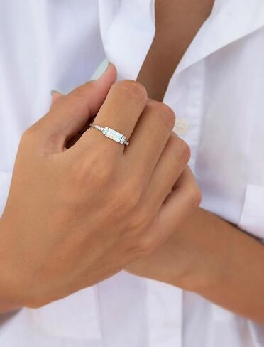 STARCHENIE Opal Ring for Women 925 Sterling Silver Baguette Stackable Rings Size 5-10 in Saudi Arabia