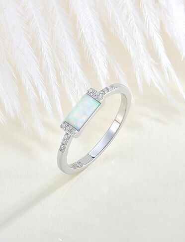 STARCHENIE Opal Ring for Women 925 Sterling Silver Baguette Stackable Rings Size 5-10 in Saudi Arabia