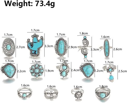 Boho Turquoise Ring for Women Silver Western Stackable Knuckle Rings Vintage Cactus Flower Midi Finger Ring Statement Jewelry Gifts in Saudi Arabia
