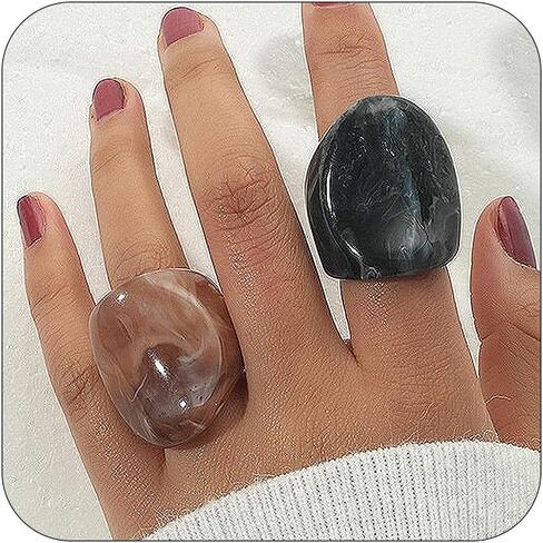 2Pcs Acrylic Candy Geometric Rings for Women, Chunky Resin Wide Band Dome Knuckle Rings Set Thick Bold Plastic Statement Rings Stackable Y2k Jewelry in Saudi Arabia