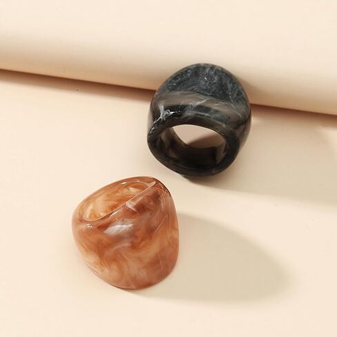 2Pcs Acrylic Candy Geometric Rings for Women, Chunky Resin Wide Band Dome Knuckle Rings Set Thick Bold Plastic Statement Rings Stackable Y2k Jewelry in Saudi Arabia