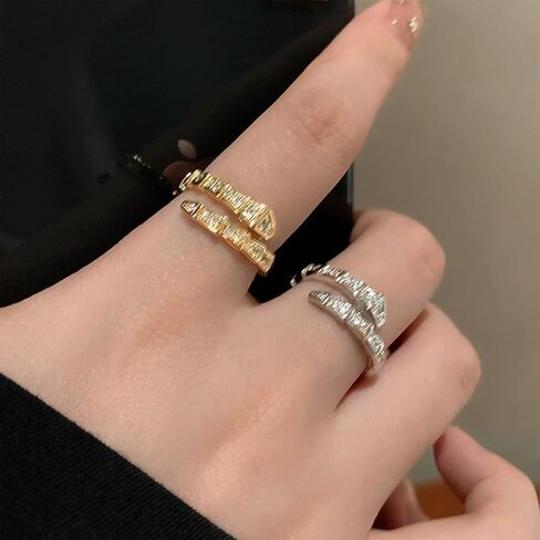 Punk Rhinetone Snake Ring Crystal Snake Adjustable Ring Gold Serpent Open Ring Gothic Cz Snake Wrap Ring Animal Finger Ring Jewelry for Women in Kuwait