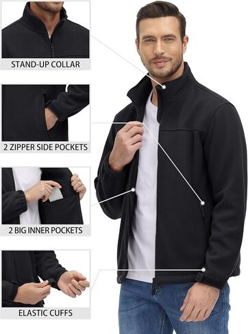 TACVASEN Men's Polar Fleece Jackets Lightweight Soft Winter Thermal Coats Outdoor Windproof Zip Up Jacket with Pockets in Saudi Arabia