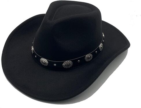 Classic Western Cowboy Hat Cowgirl Hat Unisex Men's & Women's Wide Brim Felt Fedora Hat Flat Top Hat with Buckle Belt in Saudi Arabia