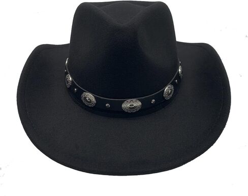 Classic Western Cowboy Hat Cowgirl Hat Unisex Men's & Women's Wide Brim Felt Fedora Hat Flat Top Hat with Buckle Belt in Saudi Arabia