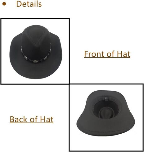 Classic Western Cowboy Hat Cowgirl Hat Unisex Men's & Women's Wide Brim Felt Fedora Hat Flat Top Hat with Buckle Belt in Saudi Arabia
