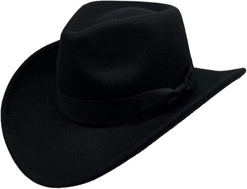Classic Western Cowboy Hat Cowgirl Hat Unisex Men's & Women's Wide Brim Felt Fedora Hat Flat Top Hat with Buckle Belt in Saudi Arabia