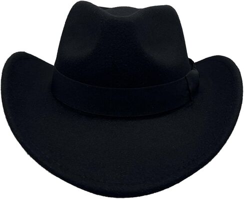 Classic Western Cowboy Hat Cowgirl Hat Unisex Men's & Women's Wide Brim Felt Fedora Hat Flat Top Hat with Buckle Belt in Saudi Arabia