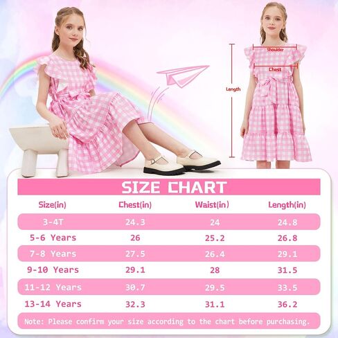 Girls Summer Dress Ruffle Sleeve Tiered Swing A-Line Flared Skater Party Dress with Pockets 5-14T in Kuwait
