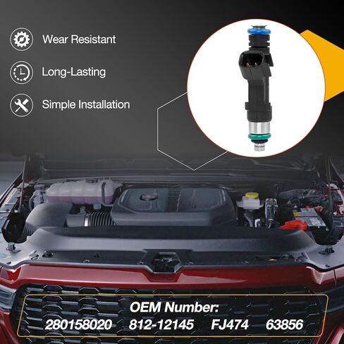 Fuel Injector Set of 6 Compatible with Jeep Liberty Commander Grand Cherokee, Dodge Nitro Dakota Durango Ram 1500 3.7L V6 4 Holes Fuel Injectors Replacement# 0280158020 812-12145 in Saudi Arabia