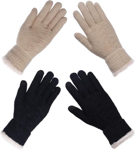 زوجان من قفازات الشتاء الدافئة للنساء قفازات محبوكة مرنة تعمل باللمس للطقس البارد in Kuwait