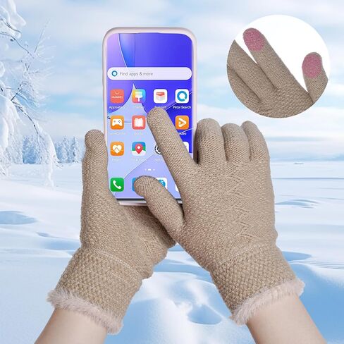 زوجان من قفازات الشتاء الدافئة للنساء قفازات محبوكة مرنة تعمل باللمس للطقس البارد in Kuwait