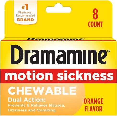 Dramamine Chewable, Motion Sickness Relief, Orange Flavor, 8 Count in Saudi Arabia