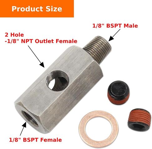 Upgraded 1/8" BSPT Oil Pressure Sensor Tee to NPT Adapter Turbo Supply Feed Line Gauge (Double Hole) in Kuwait