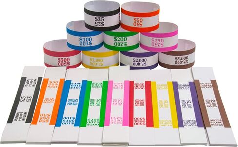 NATURALABEL 600pcs Assorted Currency Straps，$ 1000, 2000, 5000，Each 200 Straps，Self Adhesive Money Bands (3 Colors) in Kuwait