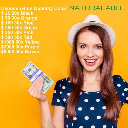 NATURALABEL 600pcs Assorted Currency Straps，$ 1000, 2000, 5000，Each 200 Straps，Self Adhesive Money Bands (3 Colors) in Kuwait