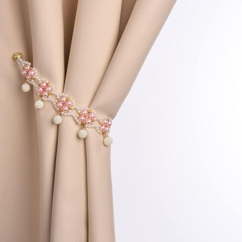SUQ I OME 1 Pair of Magnetic Pearl Beaded Curtain Tieback, Pearl Curtain Tieback Holdback for Drapes, Pearl Crystal Sheer Window Curtain Holder Home Office Bedroom (White) in Saudi Arabia