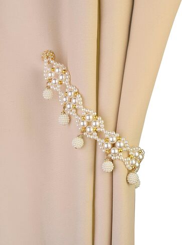SUQ I OME 1 Pair of Magnetic Pearl Beaded Curtain Tieback, Pearl Curtain Tieback Holdback for Drapes, Pearl Crystal Sheer Window Curtain Holder Home Office Bedroom (White) in Saudi Arabia
